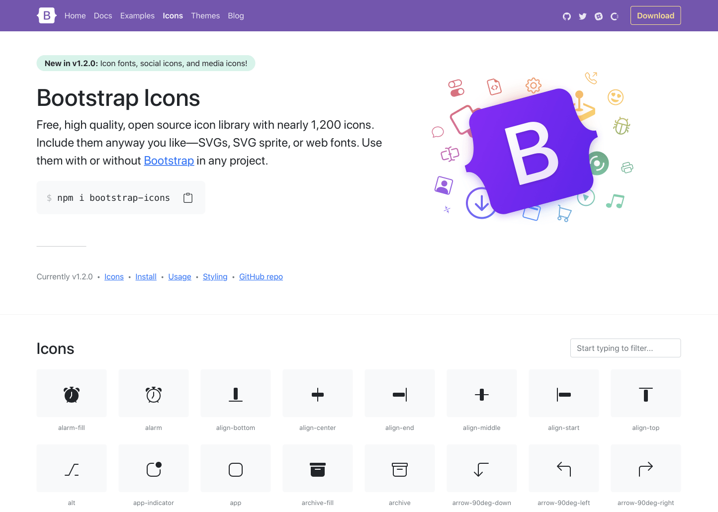 New Icons homepage